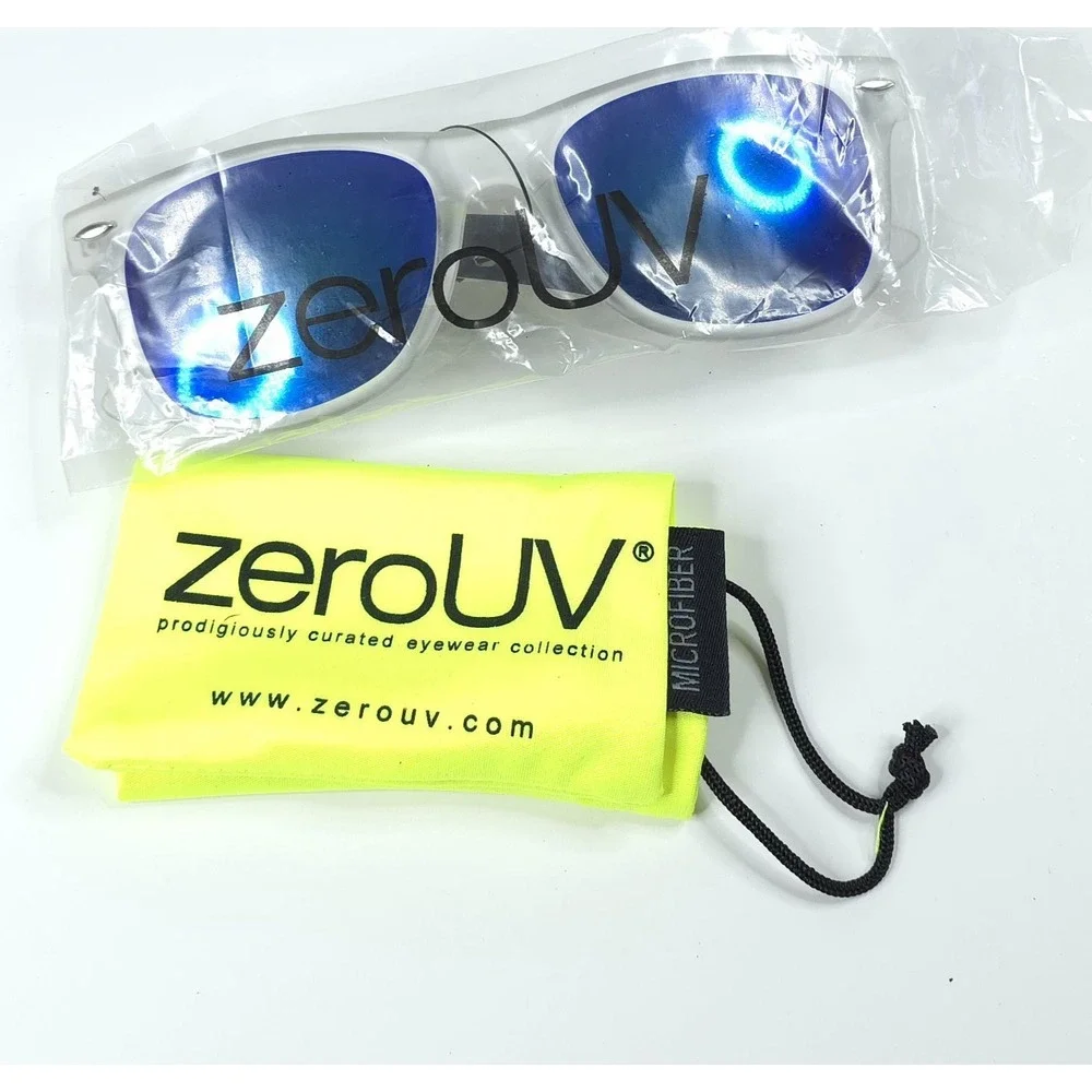 NWT ZeroUV Retro Clear White‎ Oval Lens Sunglasses Microfiber Pouch